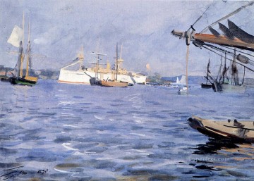 Anders Zorn Painting - The Battleship baltimore In Stockholm Harbor Anders Zorn